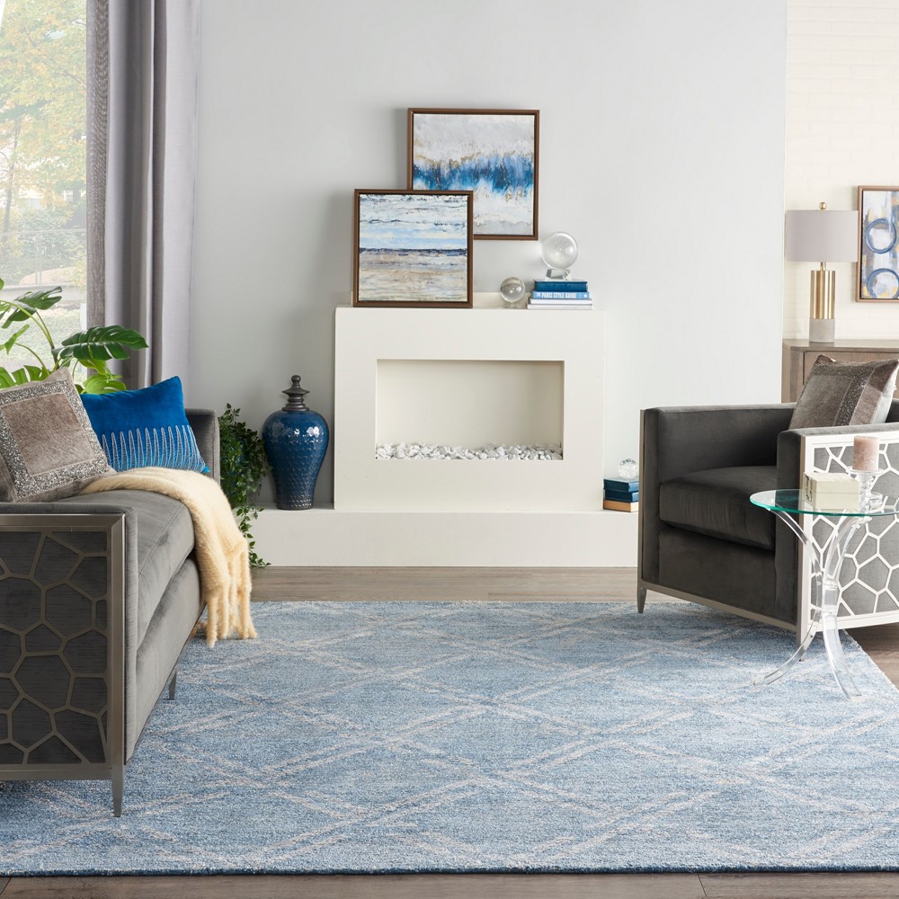 Nourison Venosa VSN01 Geometric Rugs in Blue Ivory